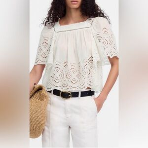 NWT Madewell White Eyelet Peasant Top size small